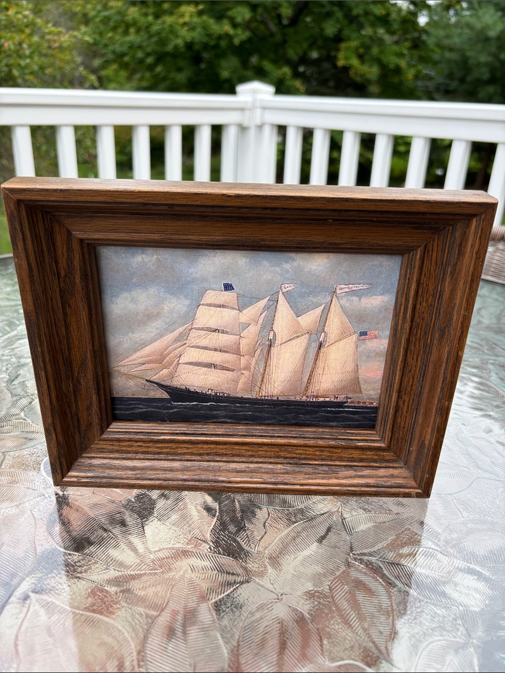 Framed Folk Art Primitive Style Sailing Ship Print